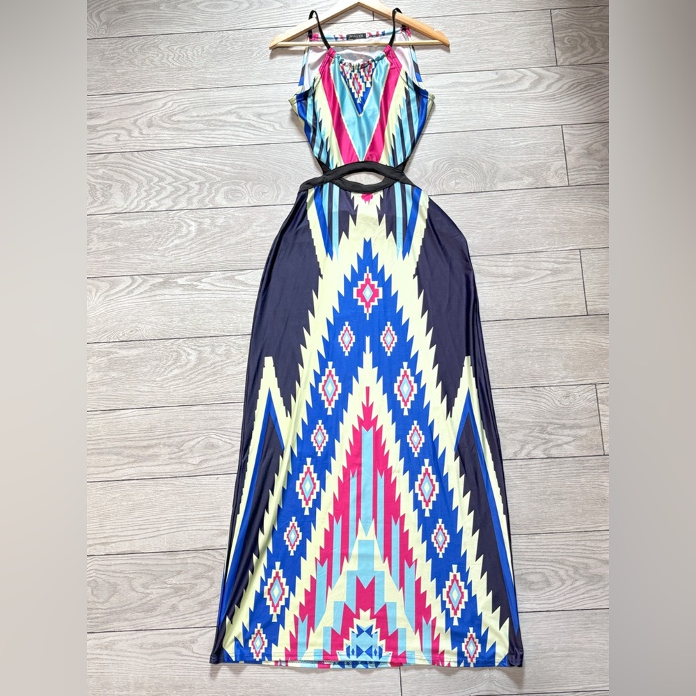 Yili Ya Maxi Dress Tribal Print with Partially Open Midsection and Back